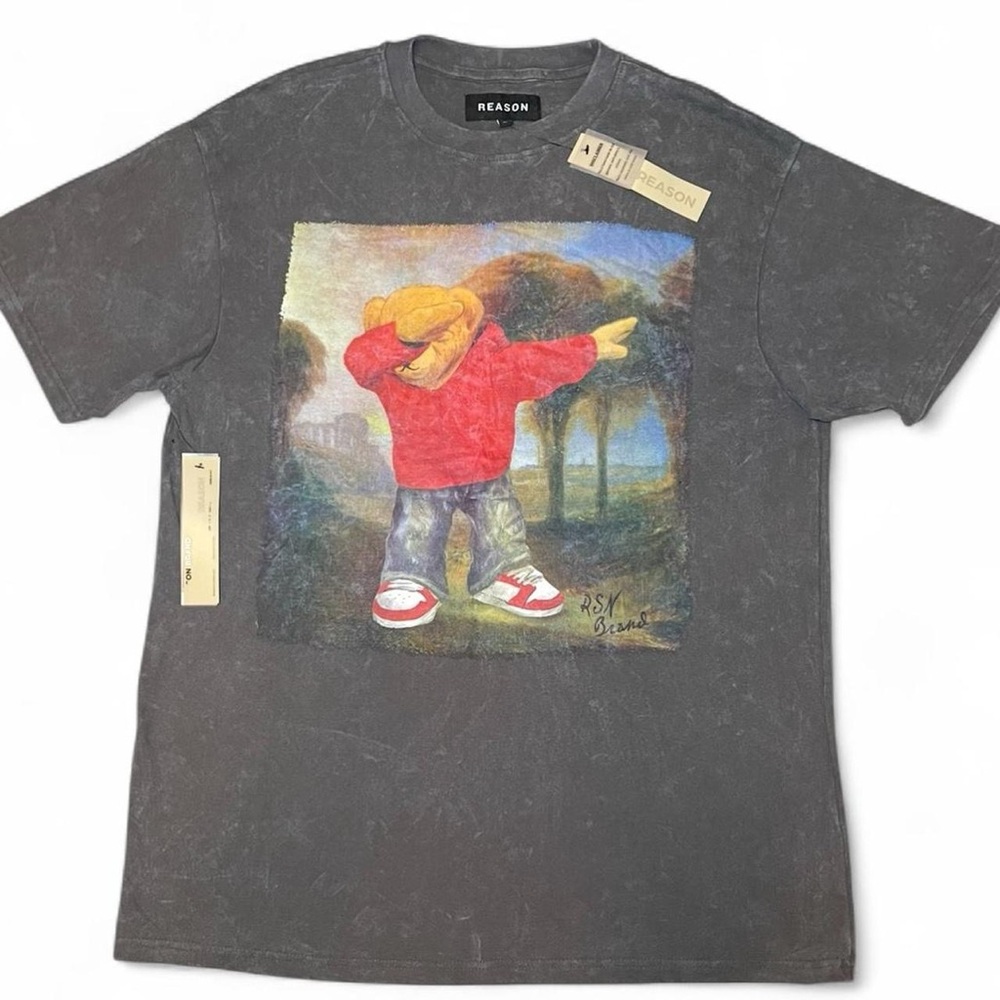 NWT! Reason Streetwear Dabbing Bear Hand Made Tie Dye Grey T-shirt Size XLarge